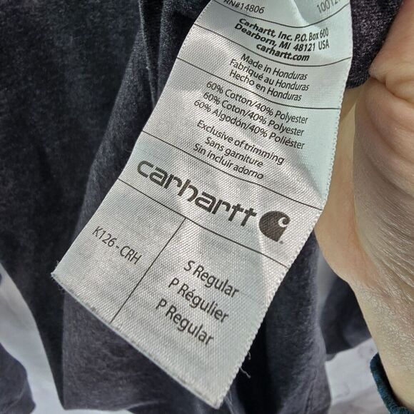 Carhartt T Shirt Mens Small Grey Pocket Tee Long Sleeve Original Fit Mercedes - Picture 9 of 11